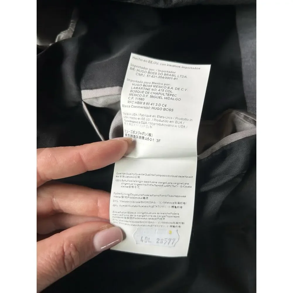 Hugo Boss Mens 40L Gray Virgin Wool Blazer Two Button Sport Coat Jacket